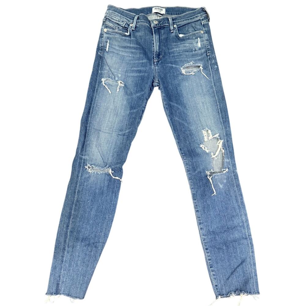 AGOLDE Distressed Skinny Jeans Size 28 High Rise Raw Hem Ripped Denim